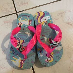 Havaianas Kids Teal Unicorn Flip Flops with Hot Pink Straps